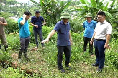 Kiểm tra khu vực sạt lở đất tại tổ Hòa Chung 1, phường Tân Giang