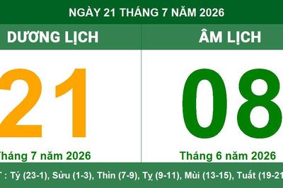 Lịch âm dương ngày 21/7/2026: Giờ hoàng đạo và những lưu ý về phong thủy