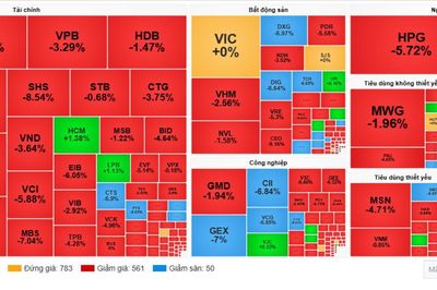 Bán tháo lan rộng, VN-Index mất gần 2,5%, nhiều nhóm ngành đồng loạt 'gãy trận'