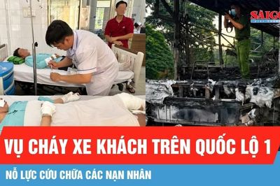Nỗ lực cứu chữa nạn nhân trong vụ cháy xe khách trên quốc lộ 1