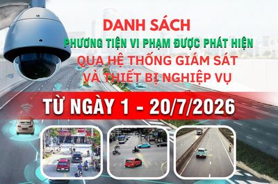 Danh sách phương tiện vi phạm giao thông được phát hiện qua hệ thống giám sát và thiết bị nghiệp vụ từ ngày 1 - 20/7/2026
