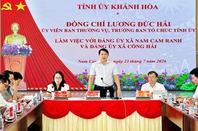 Trưởng Ban Tổ chức Tỉnh ủy Lương Đức Hải làm việc với Đảng ủy 2 xã Nam Cam Ranh và xã Công Hải