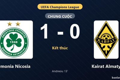 Thống kê trận đấu Omonia Nicosia 1-0 Kairat Almaty: P. Andreou tỏa sáng, Omonia Nicosia giành trọn 3 điểm