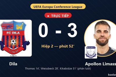 TRỰC TIẾPTrực tiếp Dila vs Apollon Limassol: Apollon Limassol nới rộng cách biệt 0-3