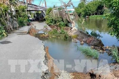 Sạt lở bờ sông Cái Sắn cuốn sập 4 căn nhà ở Cần Thơ
