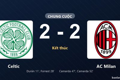 Thống kê trận đấu Celtic 2-2 AC Milan: Màn rượt đuổi tỷ số mãn nhãn