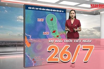 [Video] Dự báo thời tiết ngày 26/7/2026: Bão số 2 suy yếu, Bắc Bộ giảm mưa, Trung Bộ có nơi xuất hiện nắng nóng