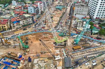 Cận cảnh đại công trường thi công nhà ga metro số 5 giữa trung tâm Hà Nội