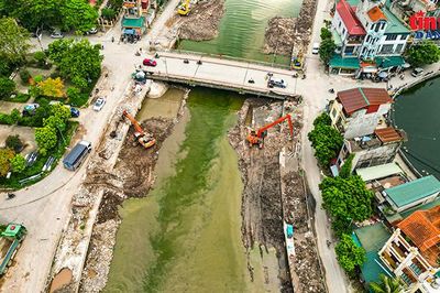 Tăng tốc thi công tuyến hạ lưu sông Kim Ngưu trước mùa mưa bão