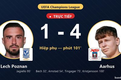 TRỰC TIẾPTrực tiếp Lech Poznan vs Aarhus: Aarhus nới rộng cách biệt 1-4