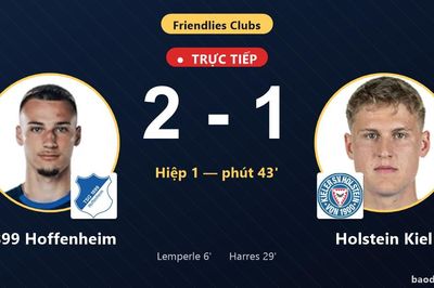 TRỰC TIẾPTrực tiếp 1899 Hoffenheim vs Holstein Kiel: Hiệp 2 bắt đầu, 1899 Hoffenheim dẫn 2-1