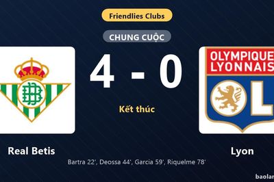 Thống kê trận đấu Real Betis 4-0 Lyon: Real Betis thắng đậm thuyết phục