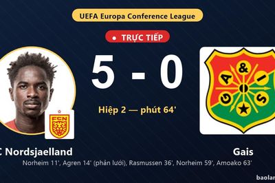 TRỰC TIẾPTrực tiếp FC Nordsjaelland vs Gais: FC Nordsjaelland nới rộng cách biệt 5-0