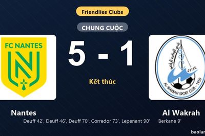 Thống kê trận đấu Nantes 5-1 Al Wakrah: Nantes ngược dòng ngoạn mục