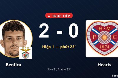TRỰC TIẾPTrực tiếp Benfica vs Hearts: Benfica nhân đôi cách biệt
