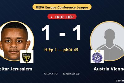 TRỰC TIẾPTrực tiếp Beitar Jerusalem vs Austria Vienna: Hết hiệp 1, hòa 1-1