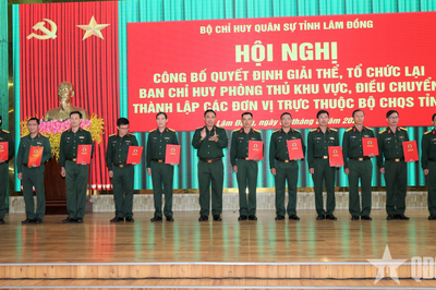 Giải thể, tổ chức lại Ban chỉ huy Phòng thủ khu vực và thành lập các đơn vị trực thuộc Bộ CHQS tỉnh Lâm Đồng