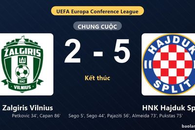 Thống kê trận đấu FK Zalgiris Vilnius 2-5 HNK Hajduk Split: HNK Hajduk Split thắng đậm thuyết phục