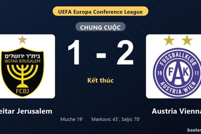 Thống kê trận đấu Beitar Jerusalem 1-2 Austria Vienna: Austria Vienna ngược dòng ngoạn mục