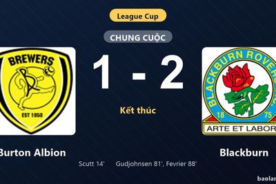 Thống kê trận đấu Burton Albion 1-2 Blackburn: Blackburn ngược dòng ngoạn mục, giành chiến thắng, đi tiếp