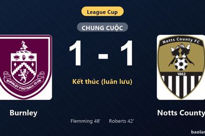 Thống kê trận đấu Burnley 1-1 (pen 4-3) Notts County: Burnley thắng luân lưu nghẹt thở, giành chiến thắng, đi tiếp