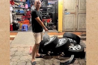 Bắt đối tượng kê gạch tháo trộm 2 bánh xe ô tô tại khu đô thị Thanh Hà