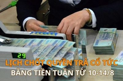 Lịch chốt quyền trả cổ tức bằng tiền tuần tới (từ 10-14/8): FOC trả cổ tức 'khủng' 100%