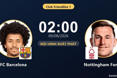 TRỰC TIẾPTrực tiếp FC Barcelona vs Nottingham Forest: Đội hình xuất phát