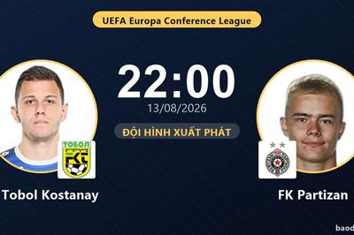 TRỰC TIẾPTrực tiếp FK Tobol Kostanay vs FK Partizan: Đội hình xuất phát