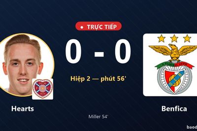 TRỰC TIẾPTrực tiếp Hearts vs Benfica: Hiệp 2 bắt đầu, hòa 0-0
