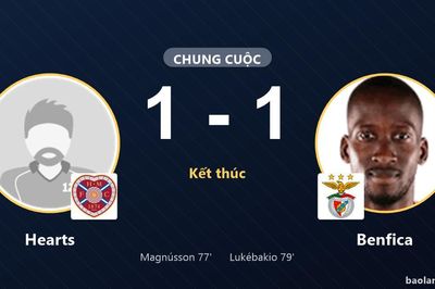 Benfica gỡ hòa chớp nhoáng, Hearts chấp nhận chia điểm tại Tynecastle Park
