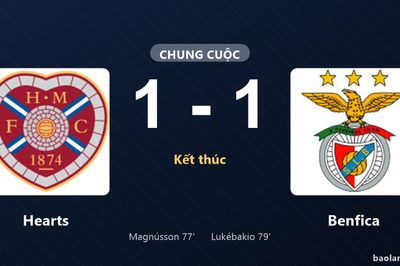 Thống kê trận đấu Hearts 1-1 Benfica: Hai đội chia điểm
