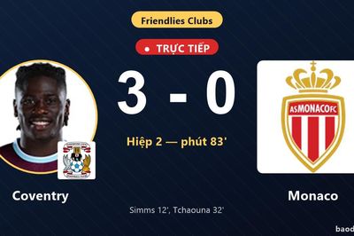 TRỰC TIẾPTrực tiếp Coventry vs Monaco: Coventry dẫn 3-0