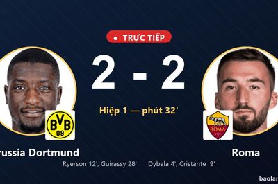 TRỰC TIẾPTrực tiếp Borussia Dortmund vs Roma: Borussia Dortmund gỡ hòa 2-2