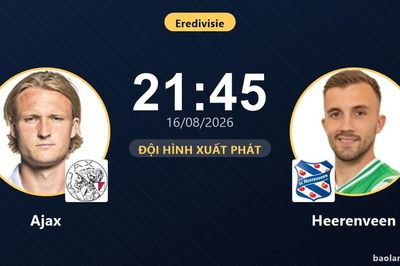 TRỰC TIẾPTrực tiếp Ajax vs Heerenveen: Đội hình xuất phát