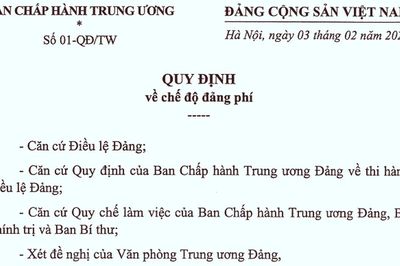 Bộ Chính trị ban hành Quy định số 01-QĐ/TW về chế độ đảng phí