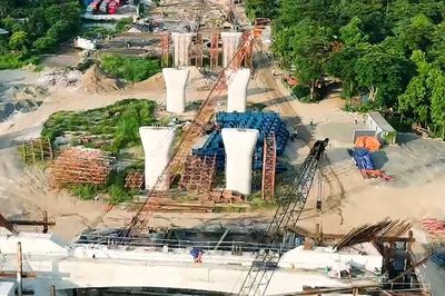 Cầu Trần Hưng Đạo bắc qua sông Hồng tăng tốc thi công