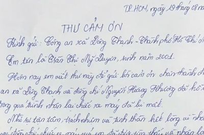 Cô gái viết thư cảm ơn Công an xã Đông Thạnh