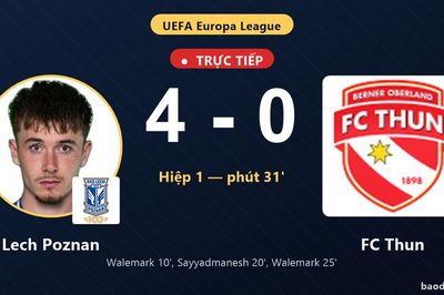 TRỰC TIẾPTrực tiếp Lech Poznan vs FC Thun: Lech Poznan dẫn 4-0