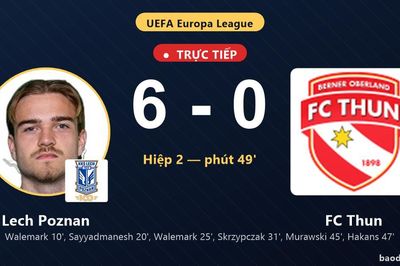 TRỰC TIẾPTrực tiếp Lech Poznan vs FC Thun: Lech Poznan nới rộng cách biệt 6-0