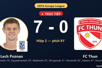 TRỰC TIẾPTrực tiếp Lech Poznan vs FC Thun: Lech Poznan nới rộng cách biệt 7-0
