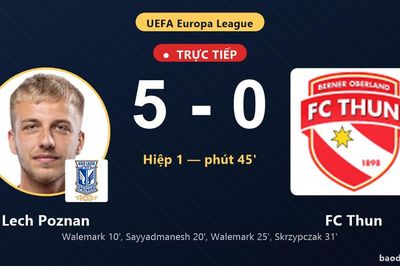 TRỰC TIẾPTrực tiếp Lech Poznan vs FC Thun: Hết hiệp 1, Lech Poznan dẫn 5-0