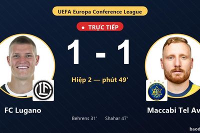 TRỰC TIẾPTrực tiếp FC Lugano vs Maccabi Tel Aviv: Maccabi Tel Aviv gỡ hòa 1-1