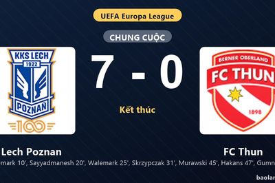 Thống kê trận đấu Lech Poznan 7-0 FC Thun: R. Gumny tỏa sáng, Lech Poznan giành chiến thắng, đi tiếp