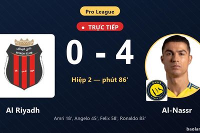 TRỰC TIẾPTrực tiếp Al Riyadh vs Al-Nassr: Al-Nassr nới rộng cách biệt 0-4