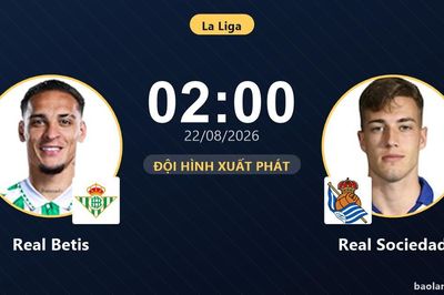 TRỰC TIẾPTrực tiếp Real Betis vs Real Sociedad: Đội hình xuất phát