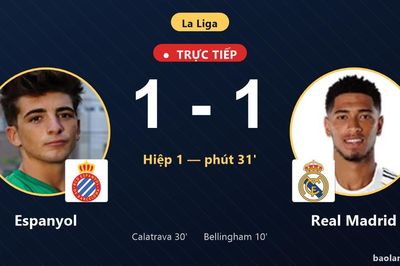 TRỰC TIẾPTrực tiếp Espanyol vs Real Madrid: Hiệp 2 bắt đầu, hòa 1-1
