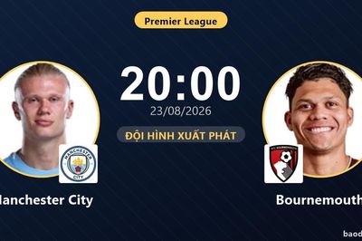 TRỰC TIẾPTrực tiếp Manchester City vs Bournemouth: Đội hình xuất phát