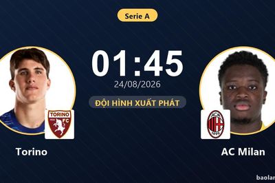 TRỰC TIẾPTrực tiếp Torino vs AC Milan: Đội hình xuất phát