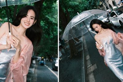 'Nàng dâu hào môn' Hương Liên gây chú ý trong ngày mưa